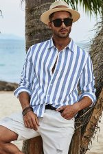 JMIERR Men's Casual Stylish Long Sleeve Button-Down Shirts Striped Dress Shirts Cotton Shirt - Image 9